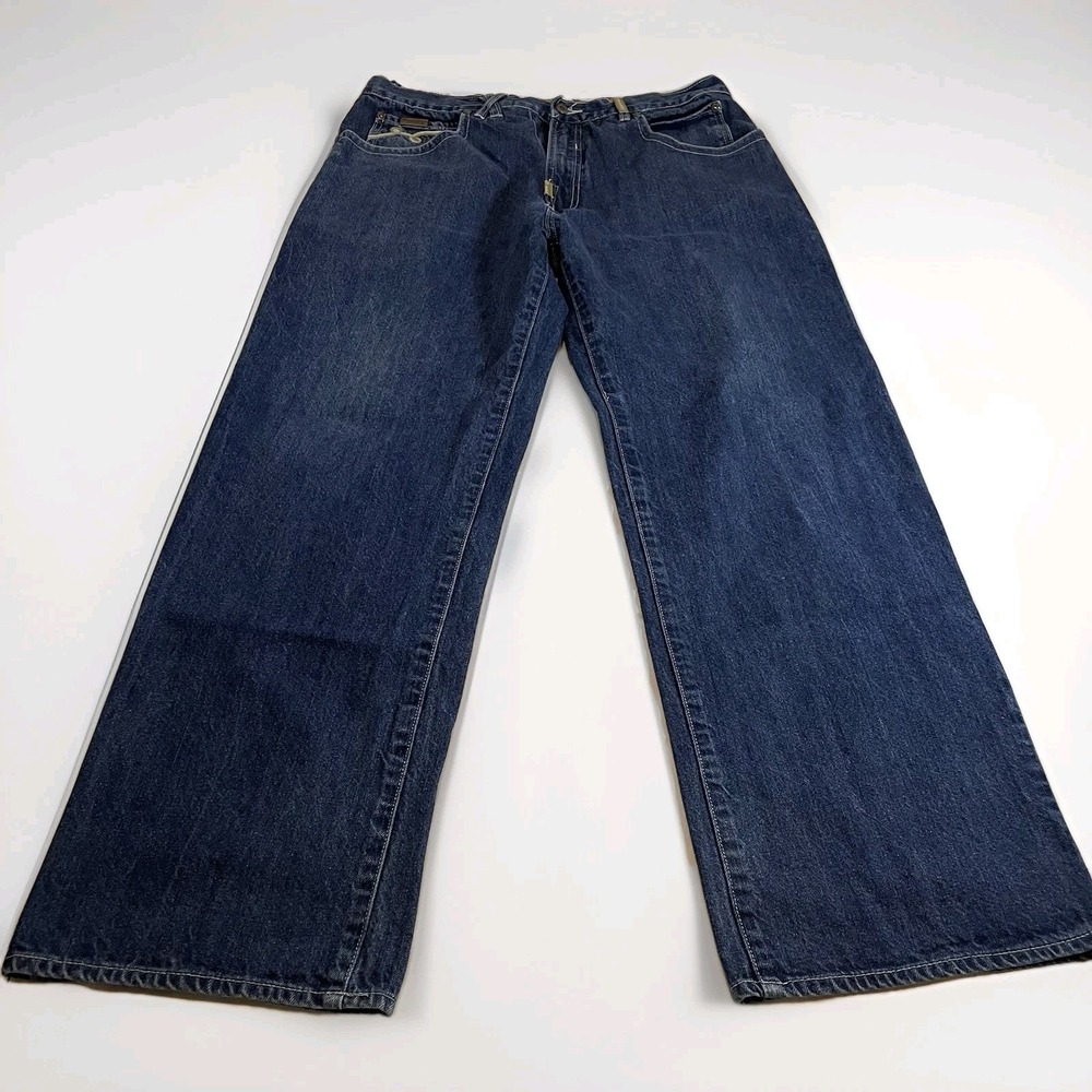 LRG Lifted Research Group Mens Relaxed Wide Leg Blue Denim Jeans Size 38x31